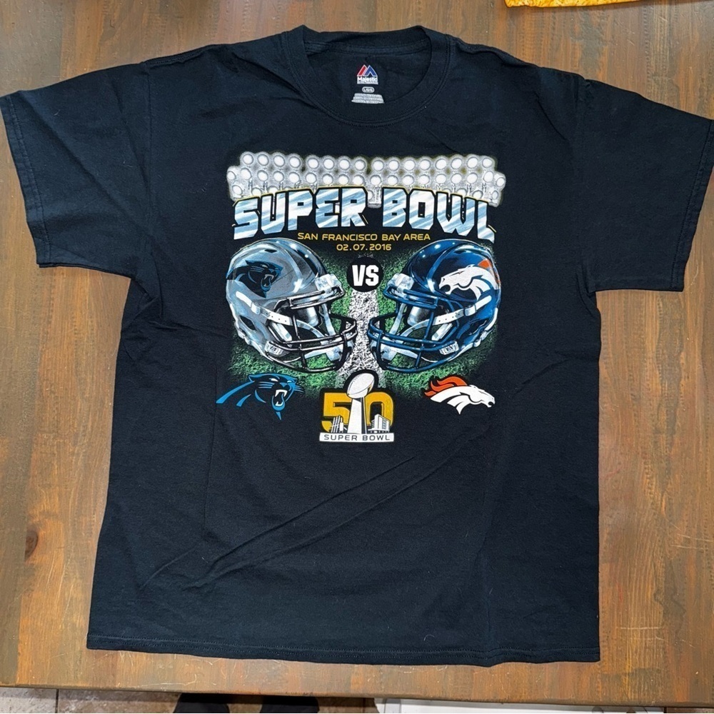 Majestic Super Bowl 50 Carolina Panthers Denver Broncos Mens Shirt Large 2016